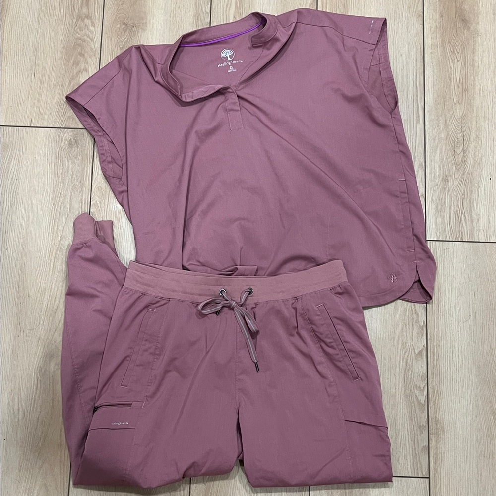 Healing Hands Mauve Scrub Set L Bottom, XL top